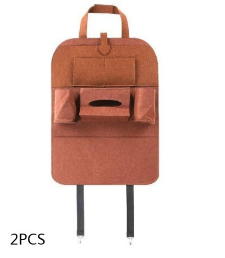 Brown car organizer with tissue holder on a white background, mordenstore. 