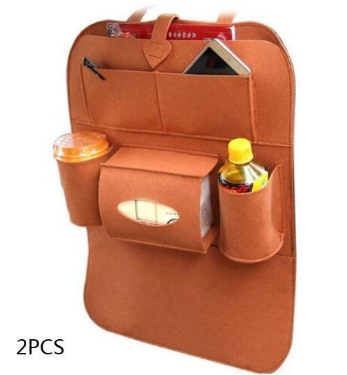Orange car organizer with multiple pockets on a white background, mordenstore. 