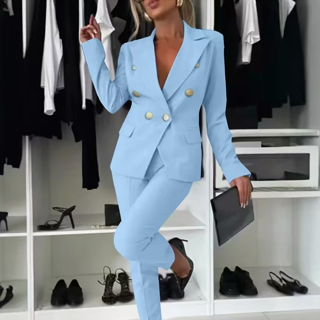 Women Slim Double Breasted Blazer Suit Set Formal Mordenstore rj8m7q-57