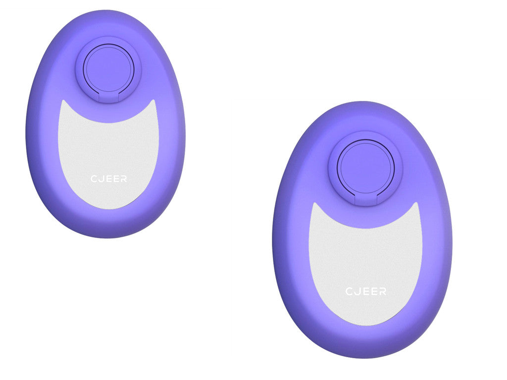 Two purple devices with white labels on a white background