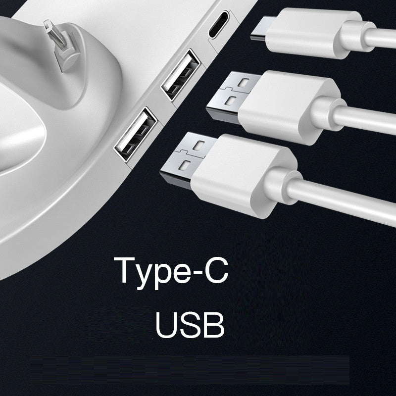 Multiple USB cables connected to a device with Type-C and USB ports.