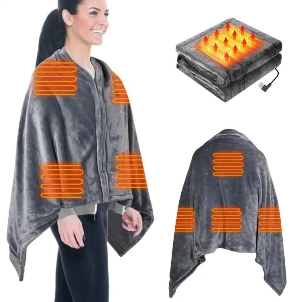 USB Heated Blanket Poncho Shawl Wrap with Zipper, Washable Electric Throw for Home & Office – Mordenstore rj8m7q-57