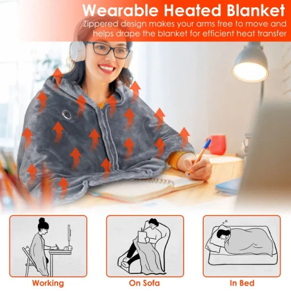USB Heated Blanket Poncho Shawl Wrap with Zipper, Washable Electric Throw for Home & Office – Mordenstore rj8m7q-57