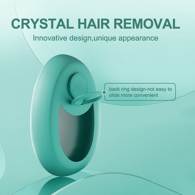Crystal hair removal device with back ring design on a light green background, mordenstore. 