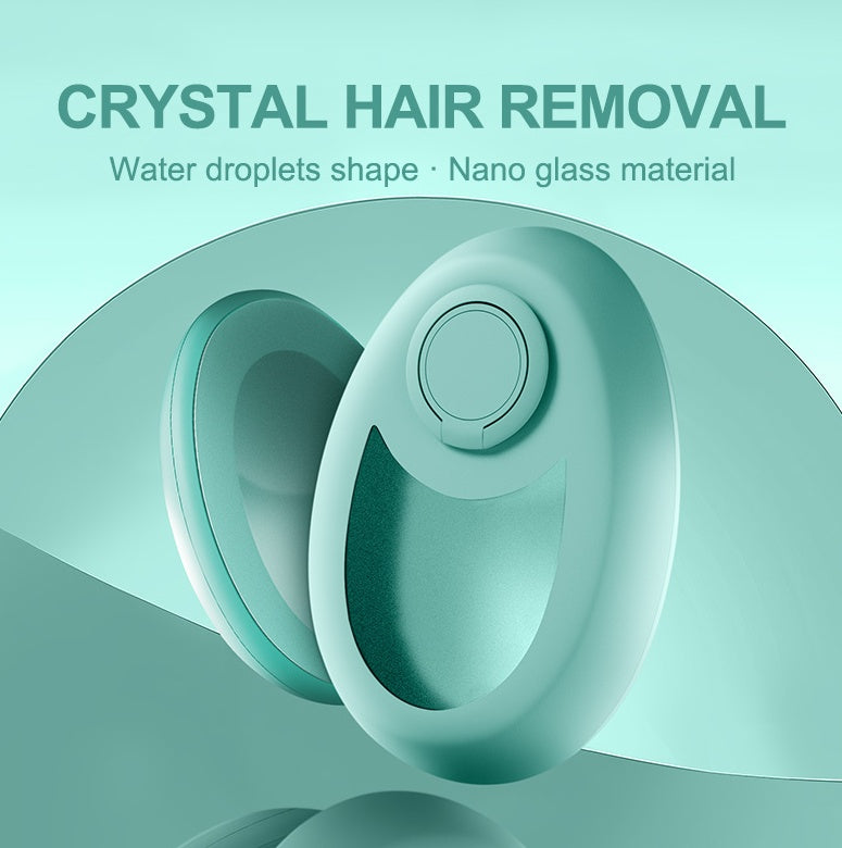 Crystal hair removal device with water droplets shape and nano glass material on a light blue background, mordenstore. 