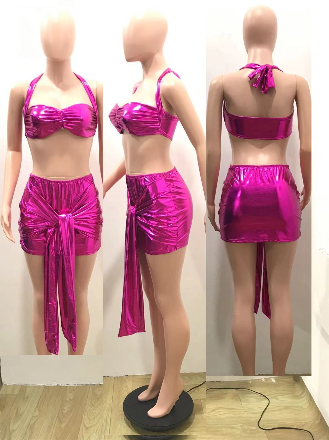 2022 Lace-Up Sexy Nightclub Satin Bandage Two Piece Dress Set for Women | mordenstore mordenstore