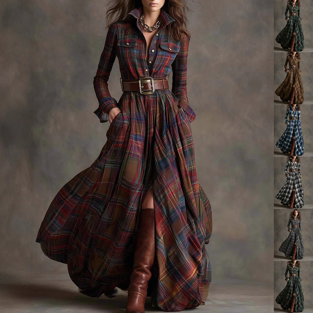 Plaid Print Long Shirt Dress for Women | Mordenstore Plaid Dress