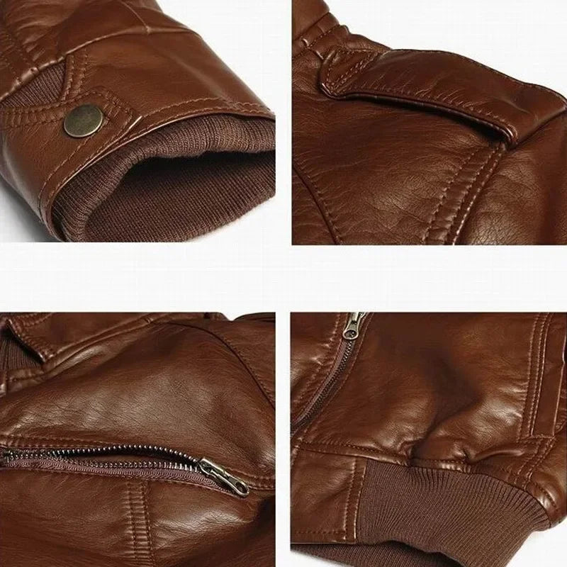 Men’s Faux Leather Biker Jacket with Zipper | Slim Fit Stand Collar PU Jacket for Spring & Autumn | Moto Casual Outerwear – mordenstore mordenstore