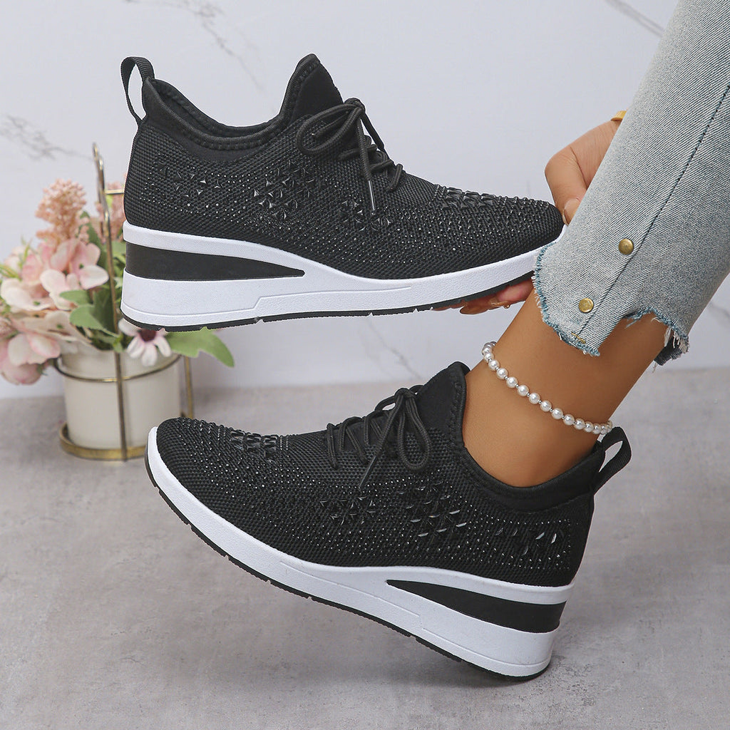 Women’s Rhinestone Wedge Sneakers – Lace-Up Casual Daily Sports Shoes | Mordenstore rj8m7q-57