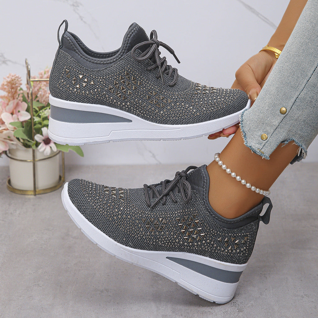 Women’s Rhinestone Wedge Sneakers – Lace-Up Casual Daily Sports Shoes | Mordenstore rj8m7q-57