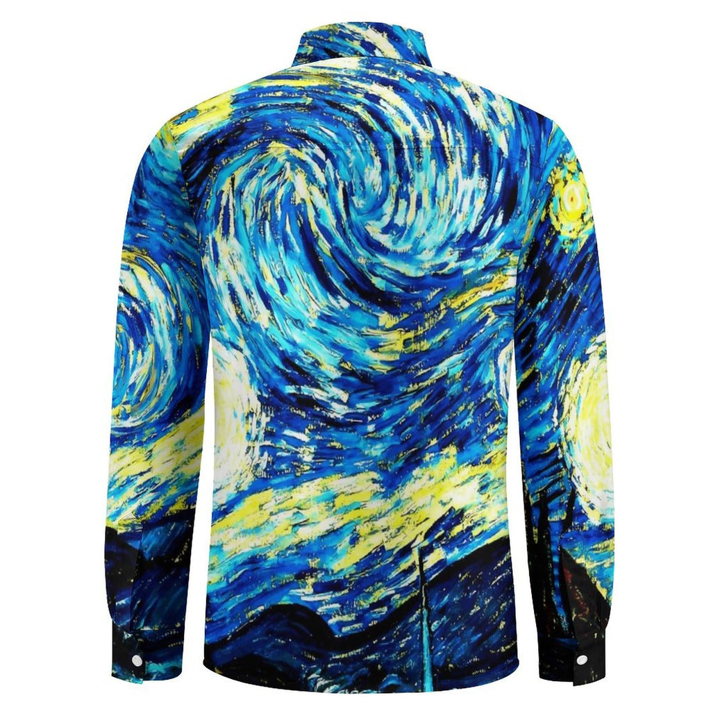 Long-sleeve shirt with a Van Gogh 'Starry Night' design on a white background