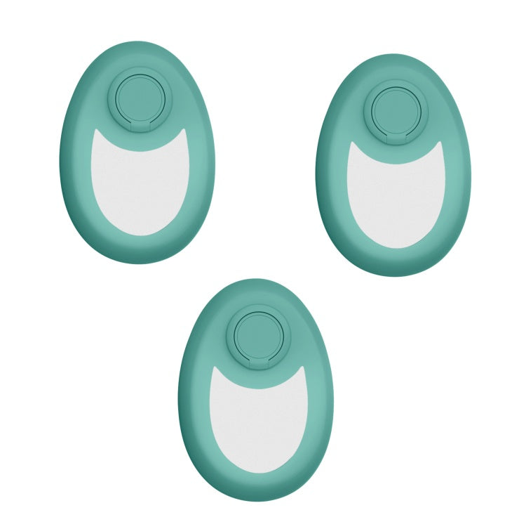 Three teal oval-shaped devices with white centers on a white background