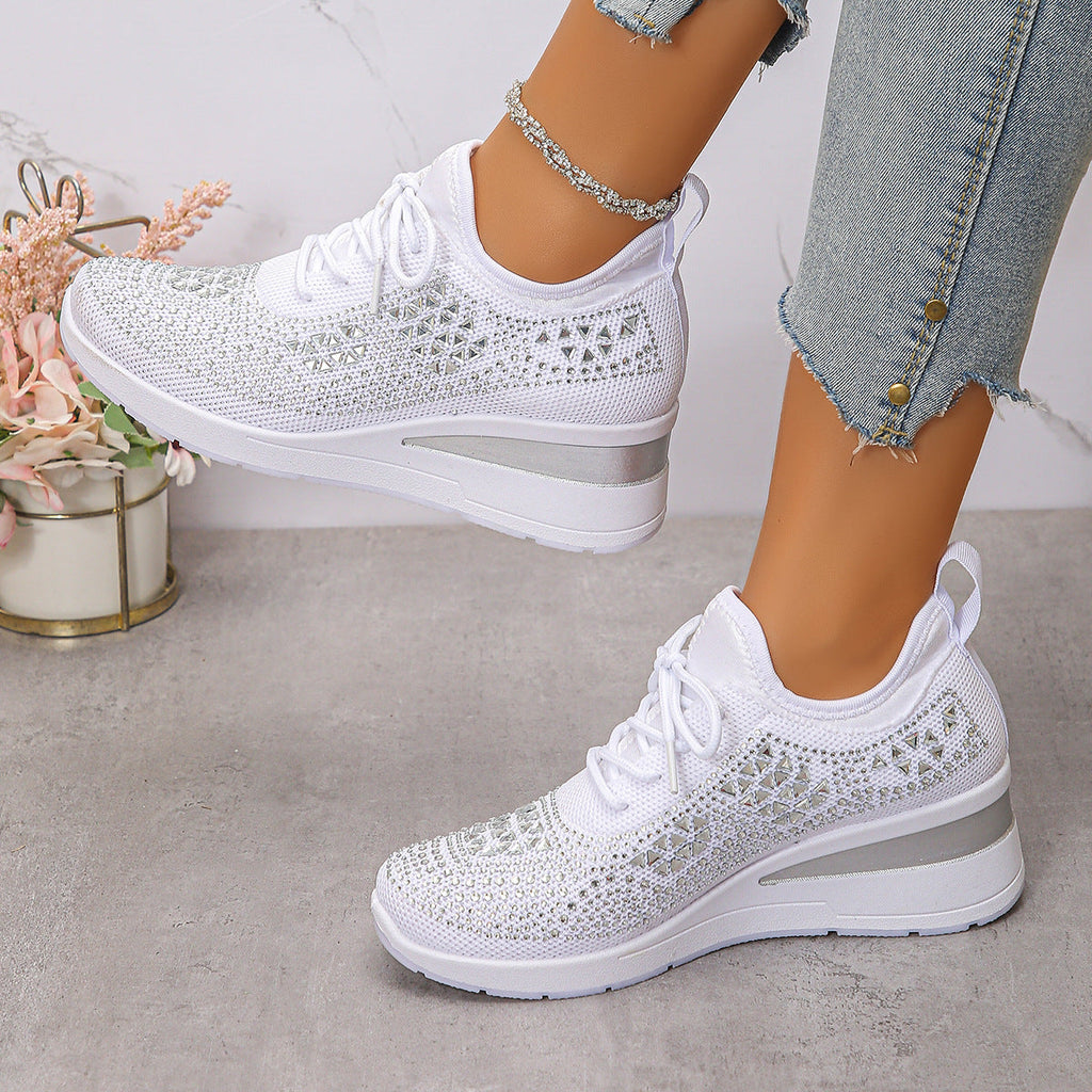 Women’s Rhinestone Wedge Sneakers – Lace-Up Casual Daily Sports Shoes | Mordenstore rj8m7q-57